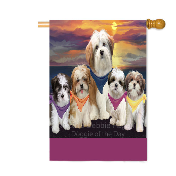 Personalized Family Sunset Portrait Malti Tzu Dogs Custom House Flag FLG-DOTD-A60670