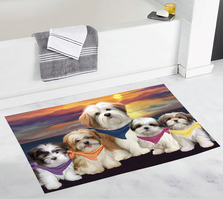 Family Sunset Portrait Malti Tzu Dogs Bath Mat