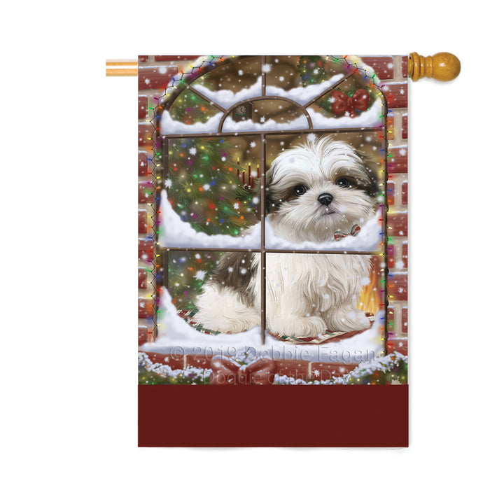 Personalized Please Come Home For Christmas Malti Tzu Dog Sitting In Window Custom House Flag FLG-DOTD-A60236