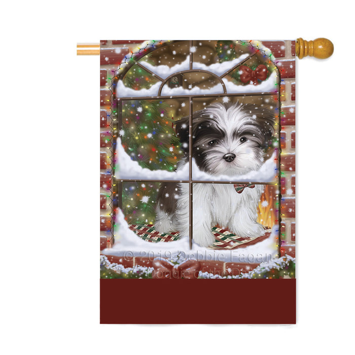 Personalized Please Come Home For Christmas Malti Tzu Dog Sitting In Window Custom House Flag FLG-DOTD-A60237
