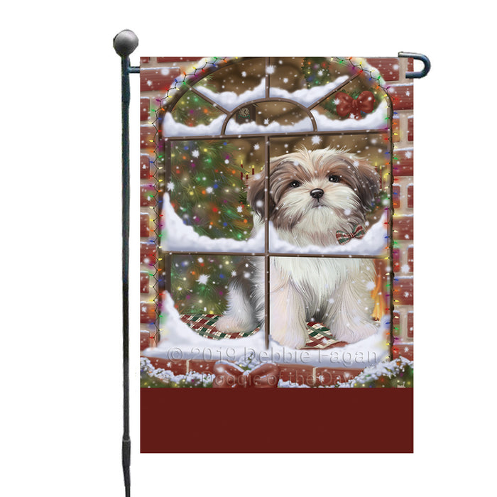 Personalized Please Come Home For Christmas Malti Tzu Dog Sitting In Window Custom Garden Flags GFLG-DOTD-A60182