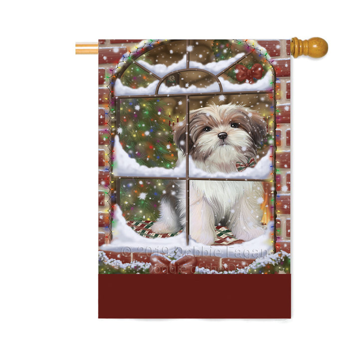 Personalized Please Come Home For Christmas Malti Tzu Dog Sitting In Window Custom House Flag FLG-DOTD-A60238