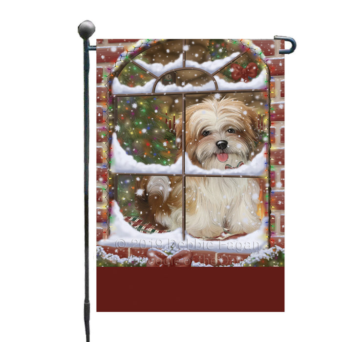 Personalized Please Come Home For Christmas Malti Tzu Dog Sitting In Window Custom Garden Flags GFLG-DOTD-A60183