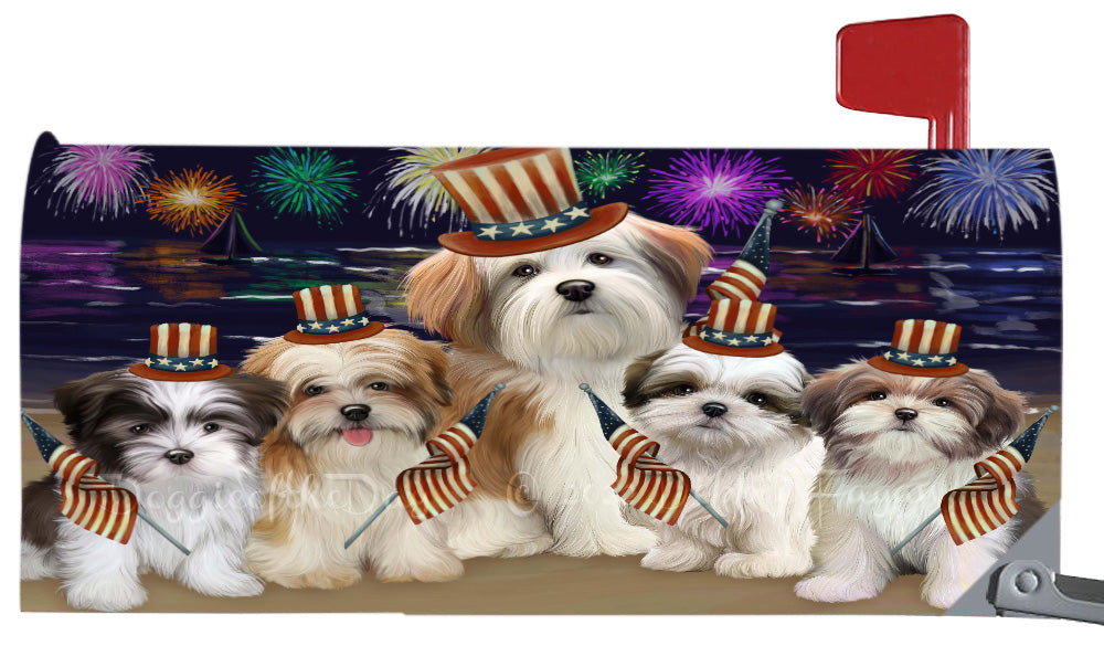 4th of July Independence Day Malti Tzu Dogs Magnetic Mailbox Cover Both Sides Pet Theme Printed Decorative Letter Box Wrap Case Postbox Thick Magnetic Vinyl Material