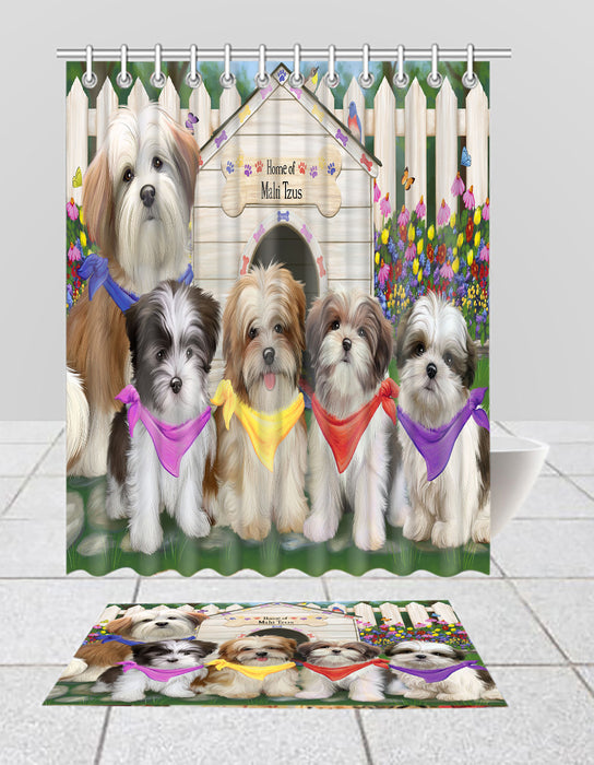 Spring Dog House Malti Tzu Dogs Bath Mat and Shower Curtain Combo