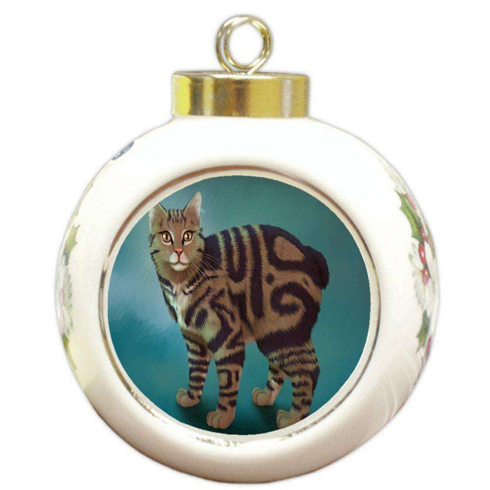 Manx Cat Round Ceramic Ball Christmas Ornament