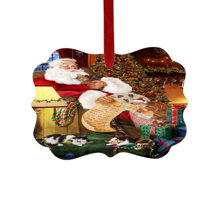 Manx Cats and Kittens Sleeping with Santa Double-Sided Photo Benelux Christmas Ornament LOR49296