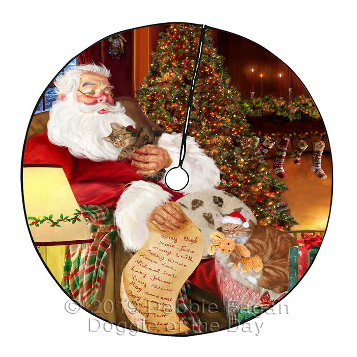 Santa Sleeping with Manx Cats Christmas Tree Skirt