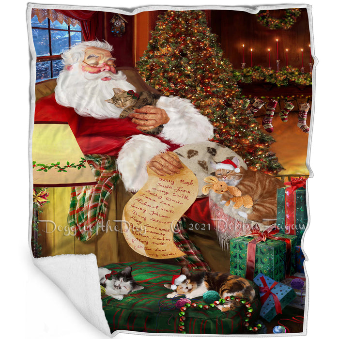 Santa Sleeping with Manx Cat and Kittens Blanket BLNKT143696