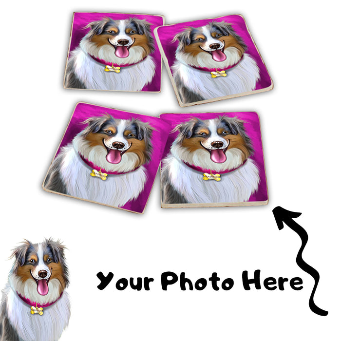 Add Your PERSONALIZED PET Painting Portrait Photo on Set of 4 Natural Stone Marble Tile Coasters
