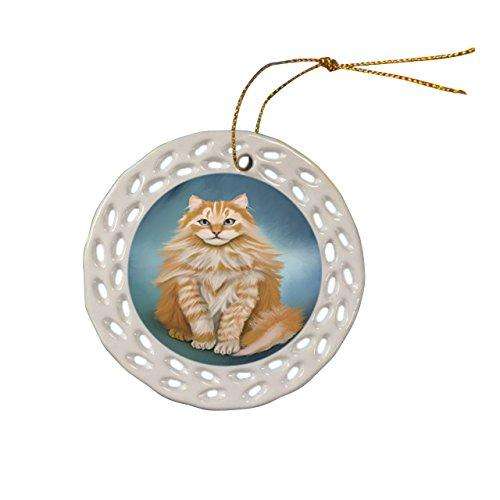 Marmalade Siberian Cat Christmas Doily Ceramic Ornament