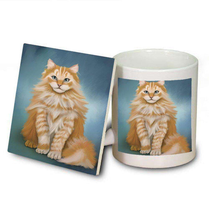 Marmalade Siberian Cat Mug and Coaster Set