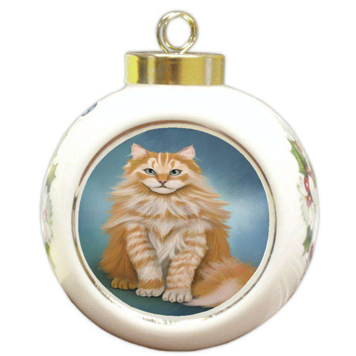 Marmalade Siberian Cat Round Ceramic Ball Christmas Ornament
