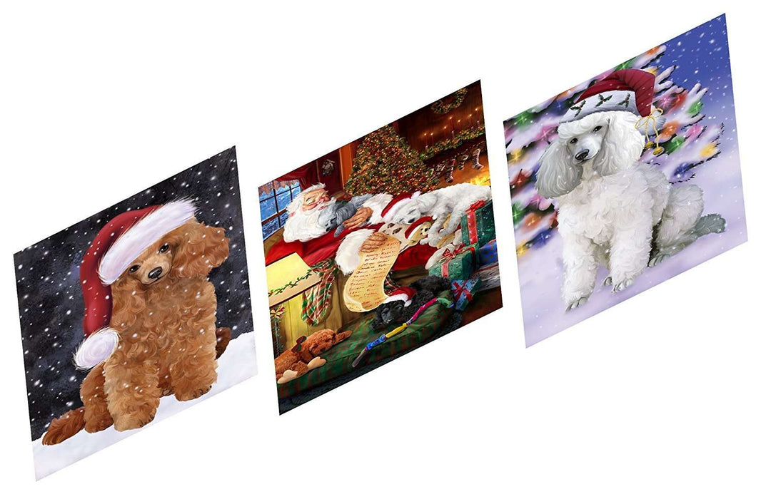 Merry Christmas Happy Holiday Magnets Poodle Dog Set of 3