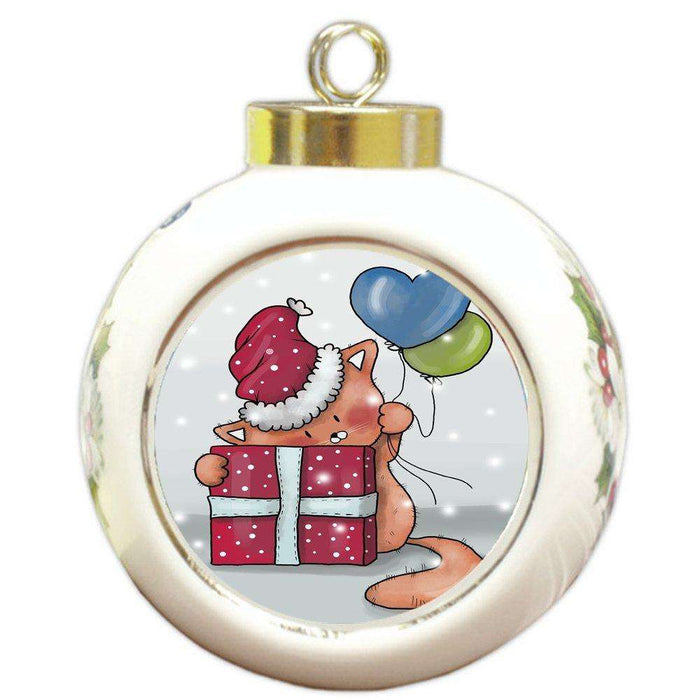 Merry Christmas Happy Holiday Round Ball Ornament D338