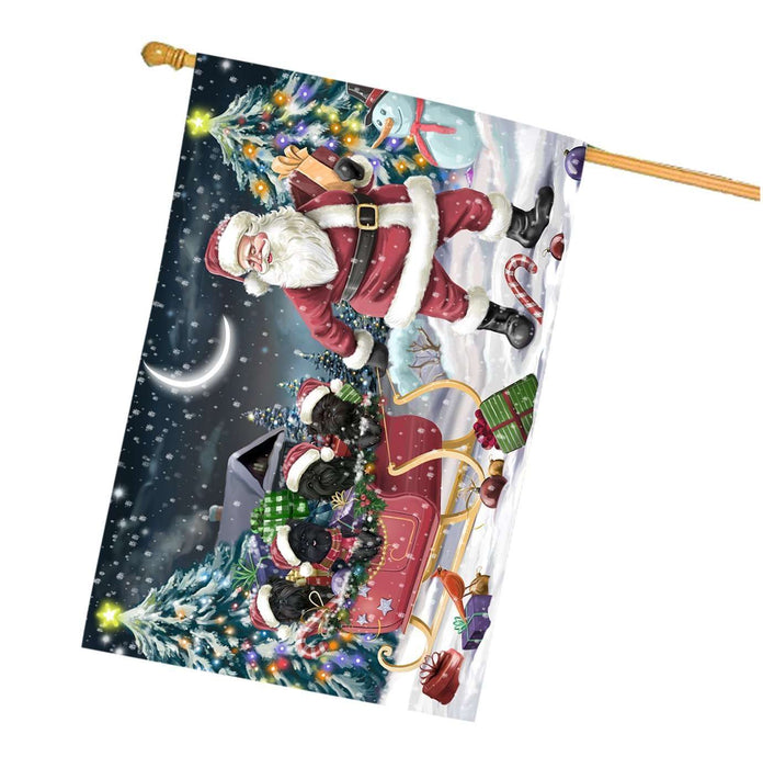 Merry Christmas Happy Holiday Santa Sled Affenpinscher Dogs House Flag