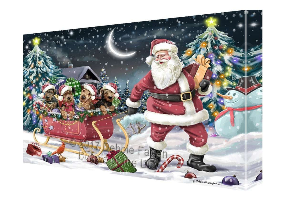 Merry Christmas Happy Holiday Santa Sled Airedale Dogs Canvas Wall Art D291