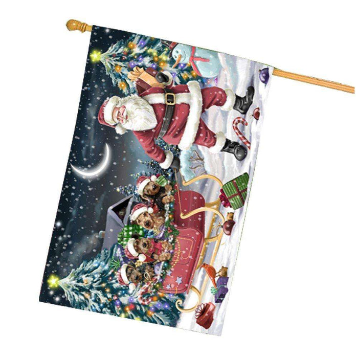 Merry Christmas Happy Holiday Santa Sled Airedale Dogs House Flag