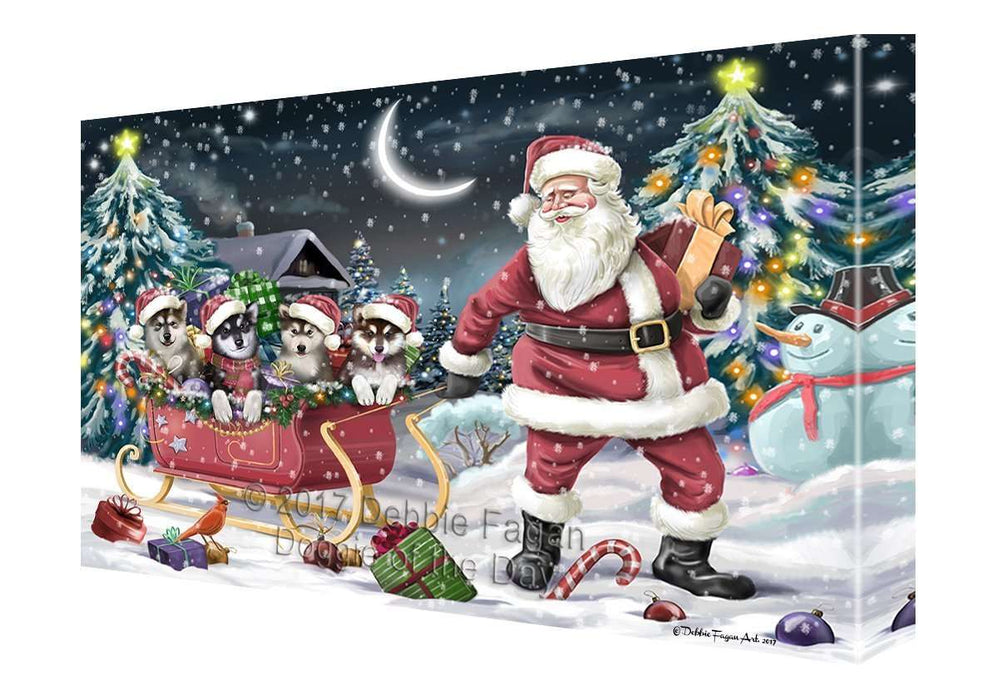 Merry Christmas Happy Holiday Santa Sled Alaskan Malamute Dogs Canvas Wall Art D286