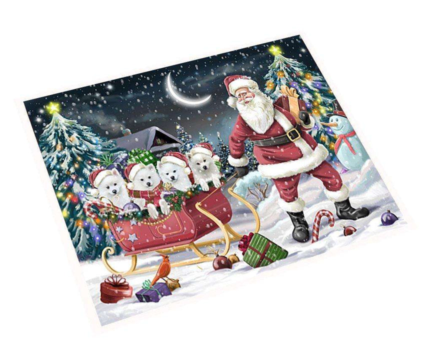 Merry Christmas Happy Holiday Santa Sled American Eskimo Dogs Tempered Cutting Board D276