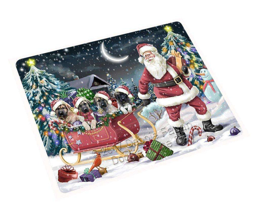 Merry Christmas Happy Holiday Santa Sled Anatolian Shepherd Dogs Tempered Cutting Board D266