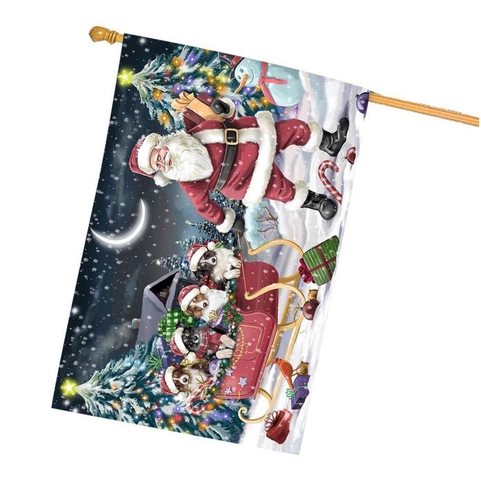 Merry Christmas Happy Holiday Santa Sled Australian Shepherd Dogs House Flag