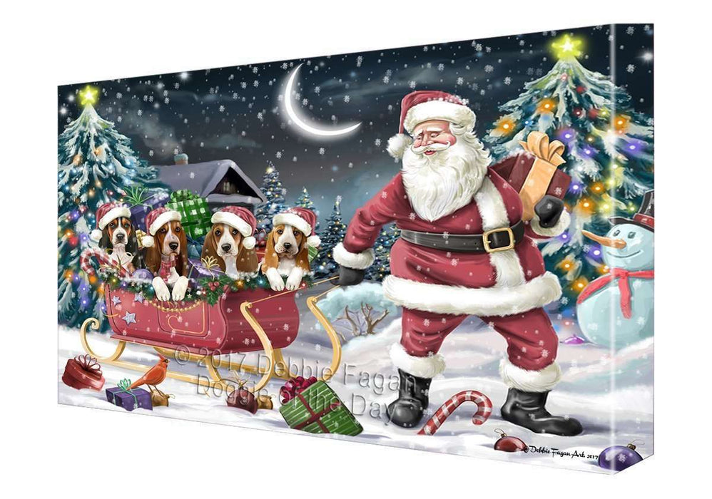 Merry Christmas Happy Holiday Santa Sled Basset Hound Dogs Canvas Wall Art D307