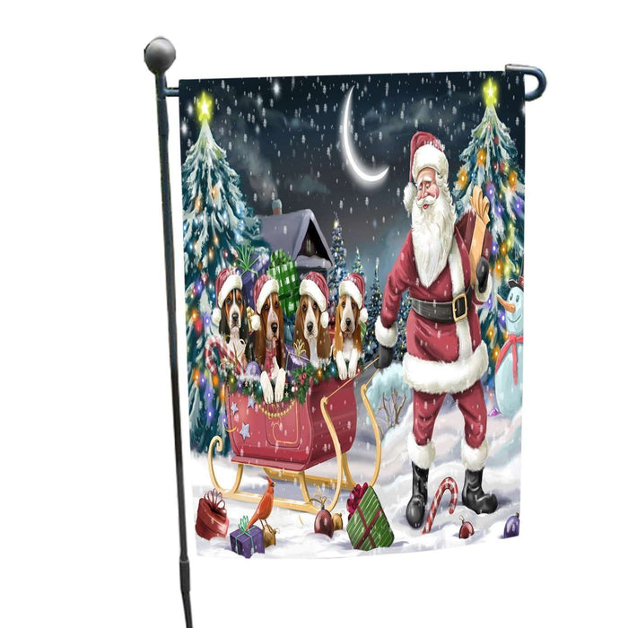 Merry Christmas Happy Holiday Santa Sled Basset Hound Dogs Garden Flag D277