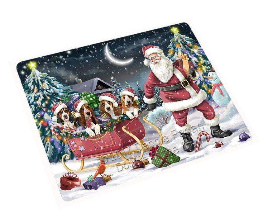 Merry Christmas Happy Holiday Santa Sled Basset Hound Dogs Tempered Cutting Board D307