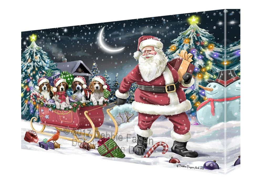 Merry Christmas Happy Holiday Santa Sled Beagle Dogs Canvas Wall Art D288