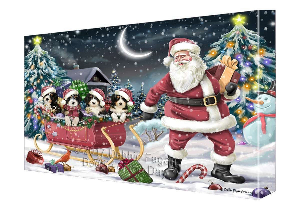 Merry Christmas Happy Holiday Santa Sled Bernedoodle Dogs Canvas Wall Art D267