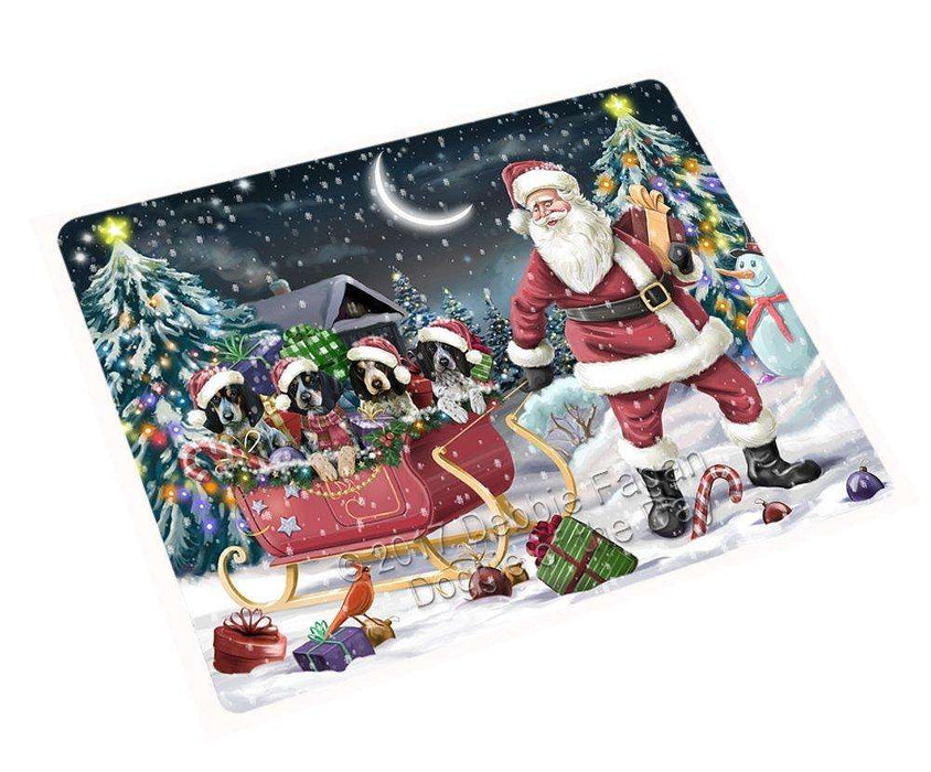 Merry Christmas Happy Holiday Santa Sled Bluetick Coonhound Dogs Tempered Cutting Board D268