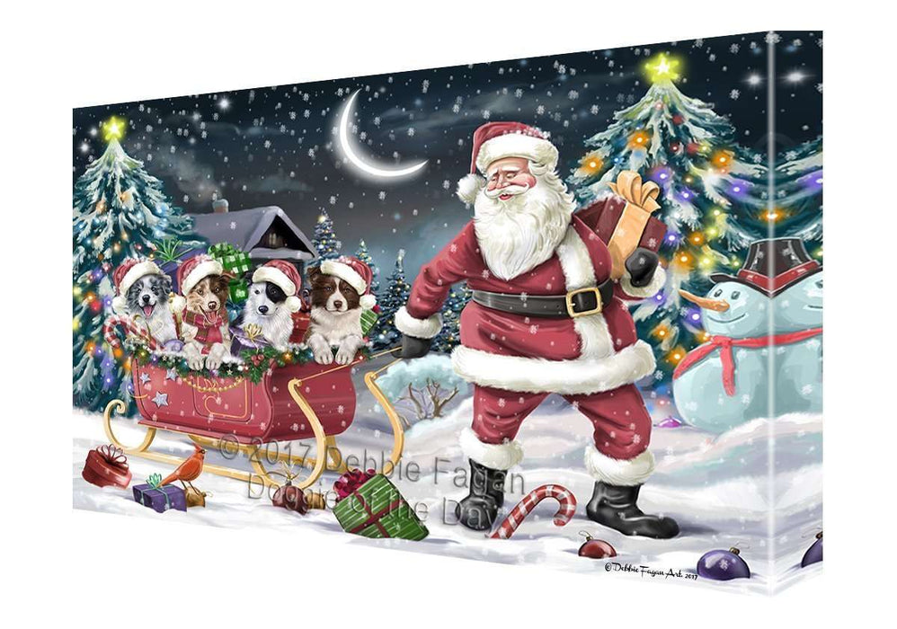 Merry Christmas Happy Holiday Santa Sled Border Collie Dogs Canvas Wall Art D290