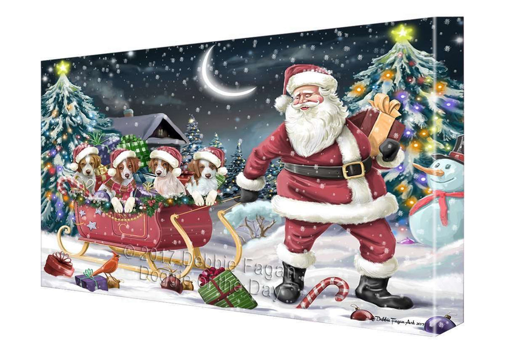 Merry Christmas Happy Holiday Santa Sled Brittany Spaniel Dogs Canvas Wall Art D308