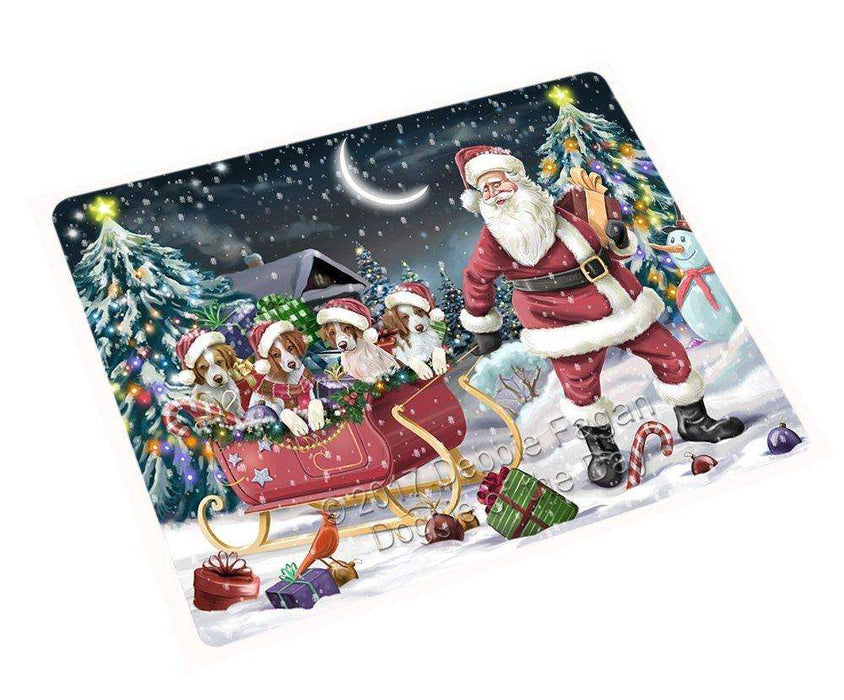 Merry Christmas Happy Holiday Santa Sled Brittany Spaniel Dogs Tempered Cutting Board D308