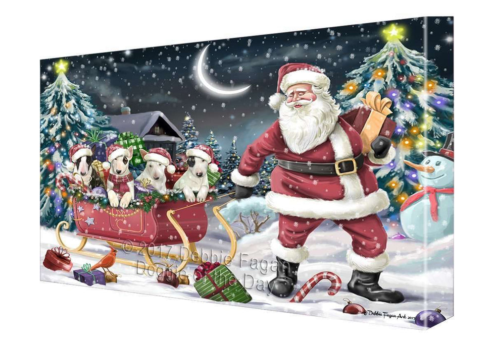 Merry Christmas Happy Holiday Santa Sled Bull Terrier Dogs Canvas Wall Art D269