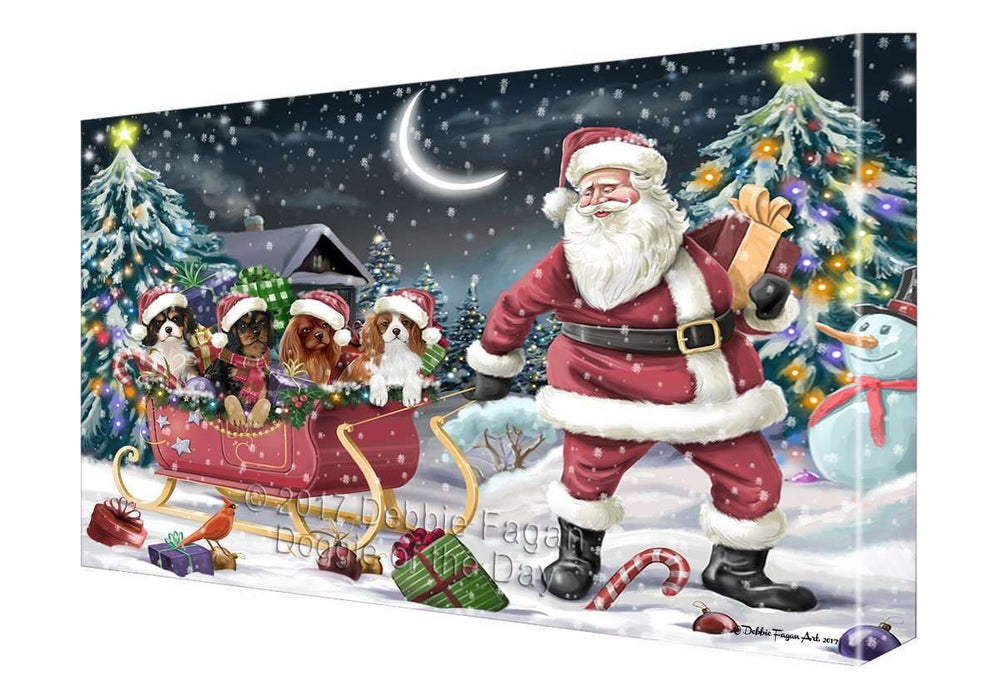 Merry Christmas Happy Holiday Santa Sled Cavalier King Charles Spaniel Dogs Canvas Wall Art D310