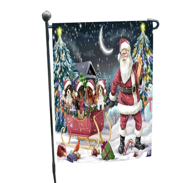 Merry Christmas Happy Holiday Santa Sled Cavalier King Charles Spaniel Dogs Garden Flag D280