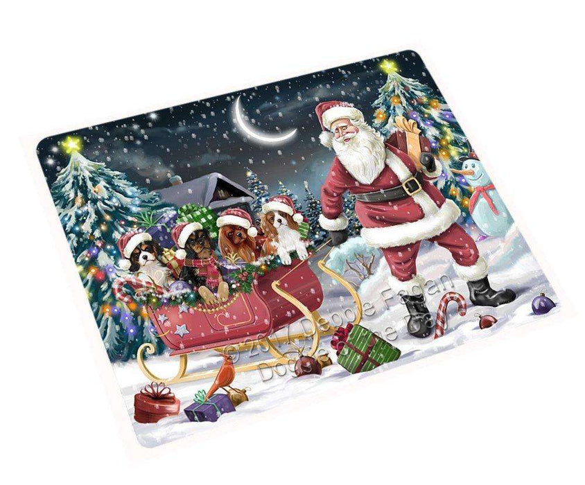 Merry Christmas Happy Holiday Santa Sled Cavalier King Charles Spaniel Dogs Tempered Cutting Board D310