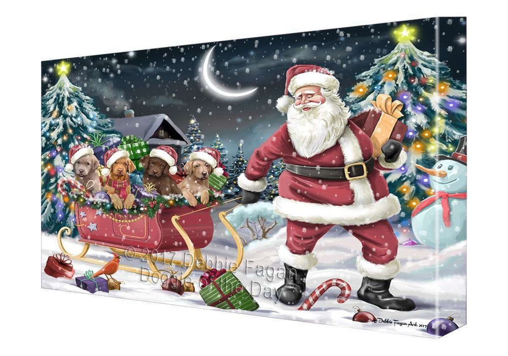 Merry Christmas Happy Holiday Santa Sled Chesapeake Bay Retriever Dogs Canvas Wall Art D311