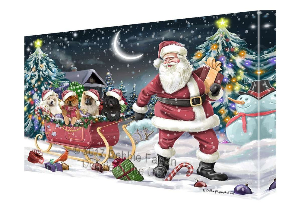 Merry Christmas Happy Holiday Santa Sled Chow Chow Dogs Canvas Wall Art D296