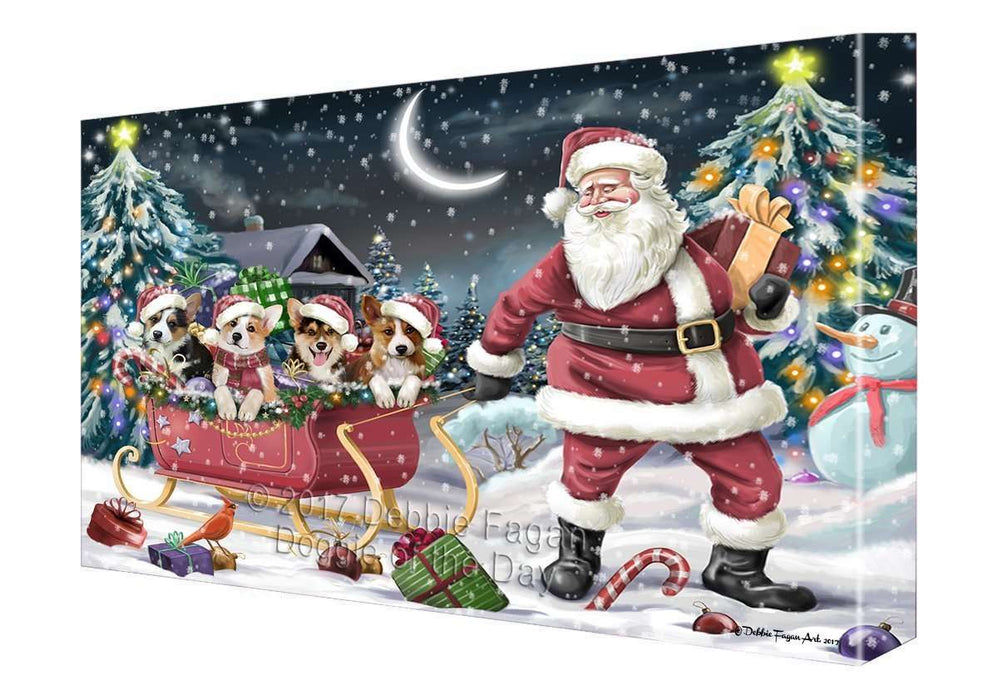 Merry Christmas Happy Holiday Santa Sled Corgi Dogs Canvas Wall Art D270