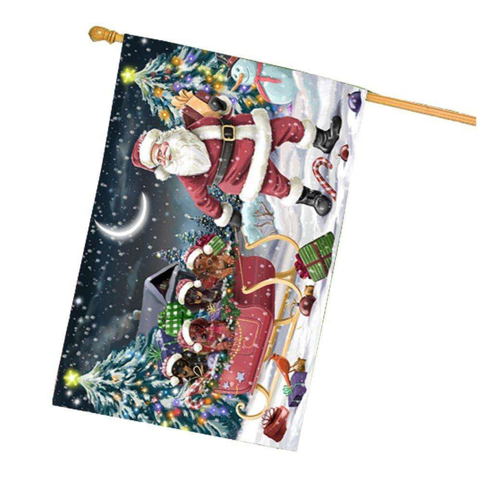 Merry Christmas Happy Holiday Santa Sled Dachshund Dogs House Flag