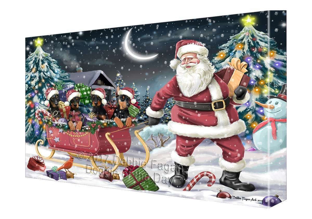 Merry Christmas Happy Holiday Santa Sled Doberman Pinscher Dogs Canvas Wall Art D271