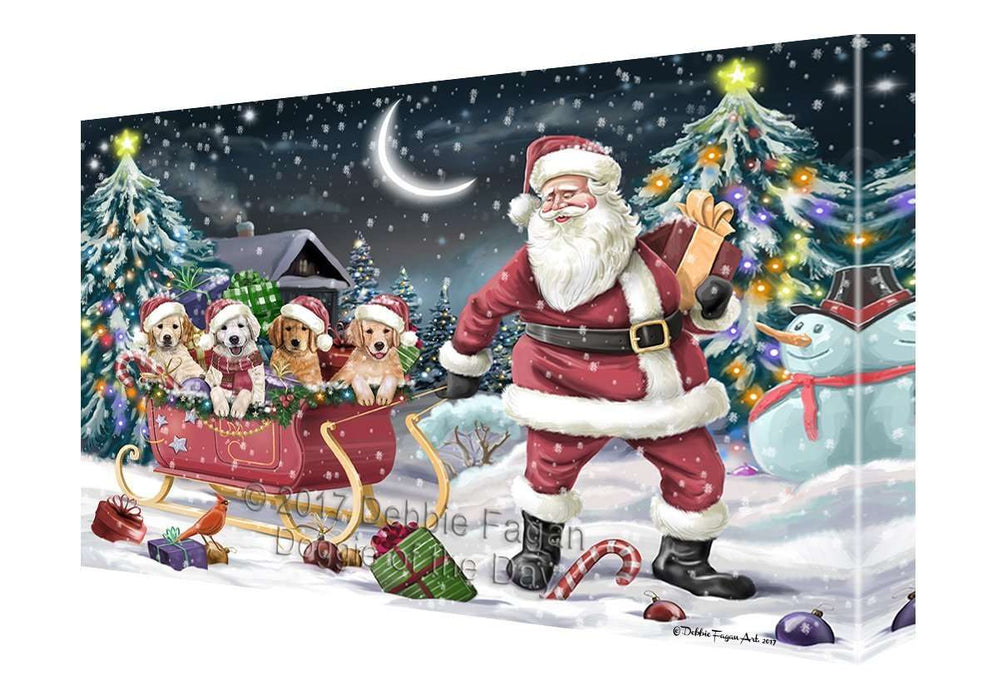 Merry Christmas Happy Holiday Santa Sled Golden Retrievers Dog Canvas Wall Art D082