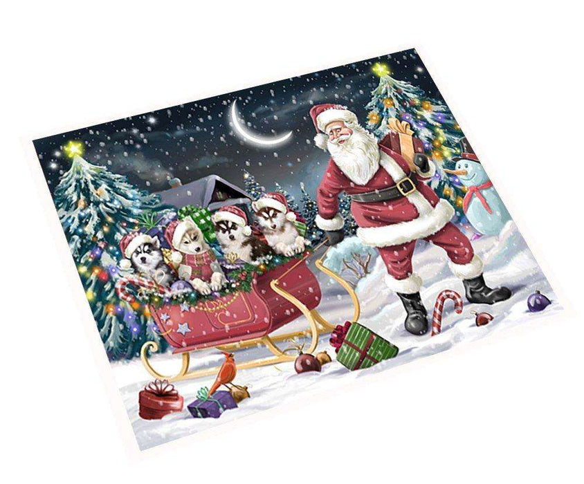Merry Christmas Happy Holiday Santa Sled Husky Dogs Tempered Cutting Board D299 (Small)