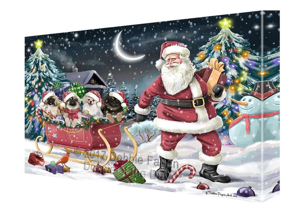Merry Christmas Happy Holiday Santa Sled Pekingese Dogs Canvas Wall Art D281