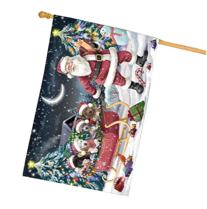 Merry Christmas Happy Holiday Santa Sled Pit Bull Dogs House Flag