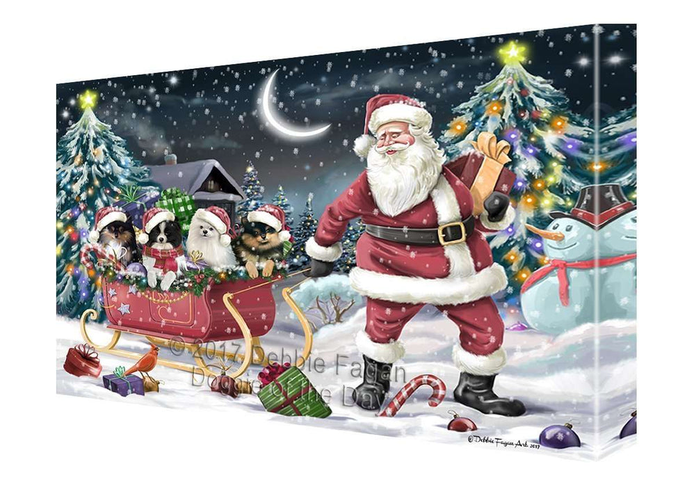 Merry Christmas Happy Holiday Santa Sled Pomeranians Dogs Canvas Wall Art D283