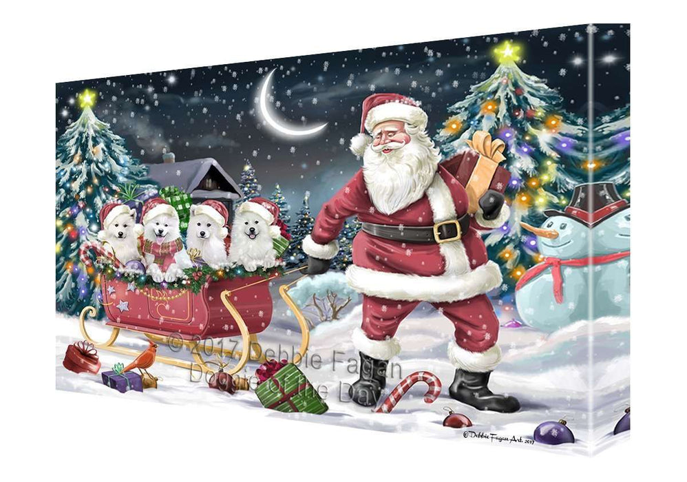 Merry Christmas Happy Holiday Santa Sled Samoyed Dogs Canvas Wall Art D303